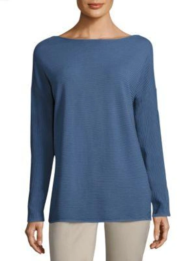 Lafayette 148 Rib-knit V-back Sweater In Riptide