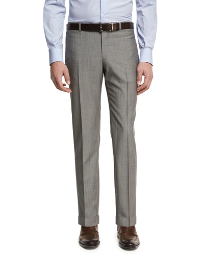 Isaia Unito Wool Flat-front Trousers In Gray