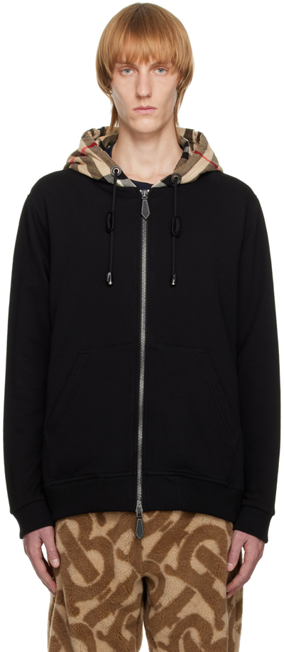 Burberry Check Hood Cotton Blend Hooded Top In Black