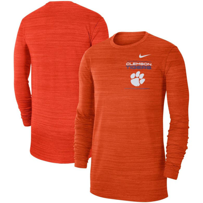 Nike Men's Clemson Tigers 2021 Sideline Velocity Performance Long Sleeve T-shirt In Orange
