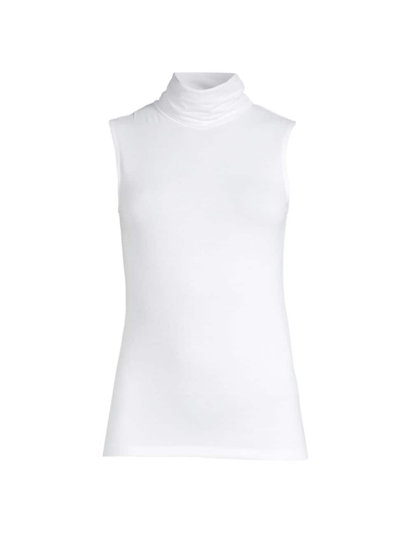 Majestic Soft Touch Viscose Sleeveless Turtleneck Top In Blanc