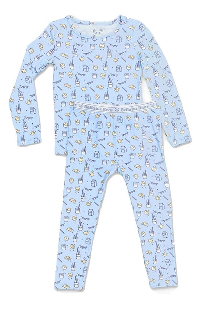 Bellabu Bear Little Kid's & Kid's Two-piece Milk & Cookies Pajama Set In Blue