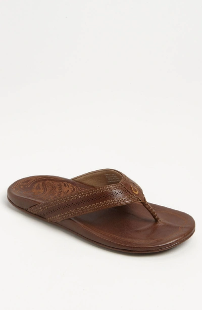 Olukai Po'okela Leather Thong Sandals In Dark Java/ Dark Java