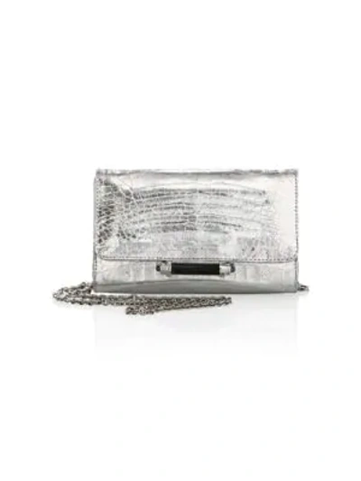 Judith Leiber Sloane Mini Metallic Crocodile Evening Clutch Bag In Silver