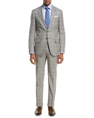 Isaia Plaid Super 130s Wool Two-piece Suit, Light Gray