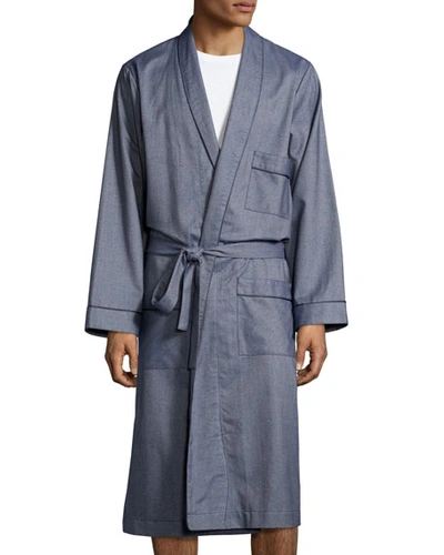 Neiman Marcus Tweed Robe With Piping, Blue