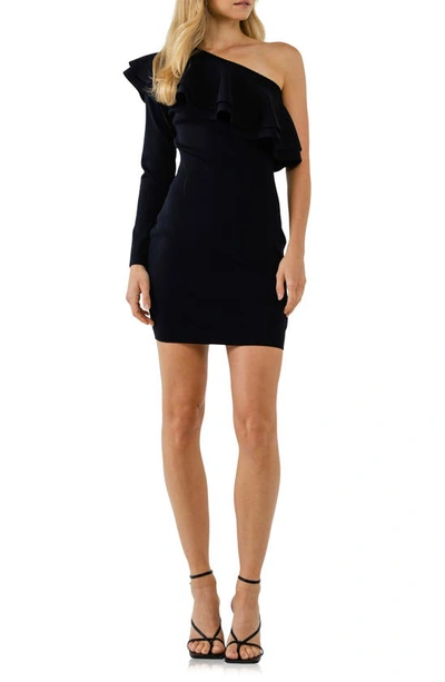 Endless Rose Ruffled One Shoulder Mini Dress In Black