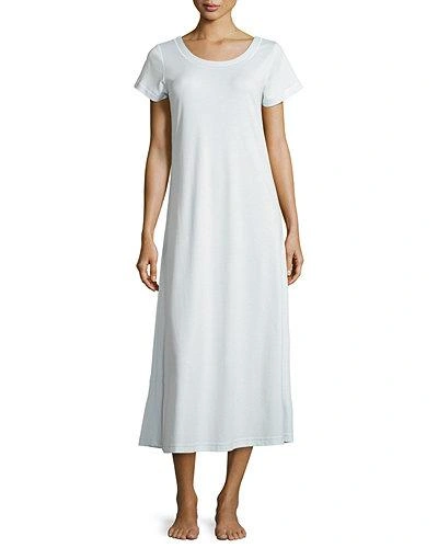 P Jamas Butterknit Short-sleeve Long Gown In White