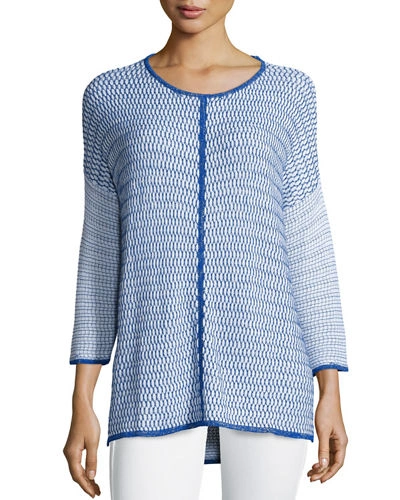 Belford Long-sleeve Oversized Pullover W/ Trim In White/blue