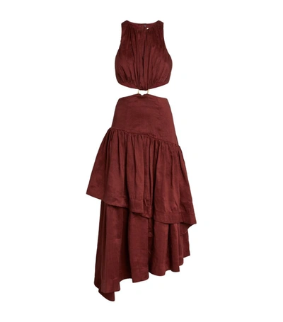 Aje Women's Caliente Asymmetric Cutout Linen-blend Dress In Brown
