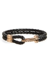 John Hardy Men's Classic Chain Braided Leather Hook Station Bracelet In Gold/ Black