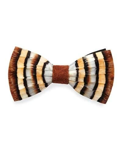 Brackish Bowties Chuka Partridge-feather Bow Tie In Blue/brown