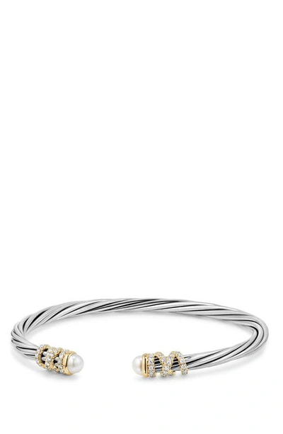 David Yurman Helena End Station Bracelet With Cultured Freshwater Pearls, Diamonds And 18k Gold In Grey Pearl