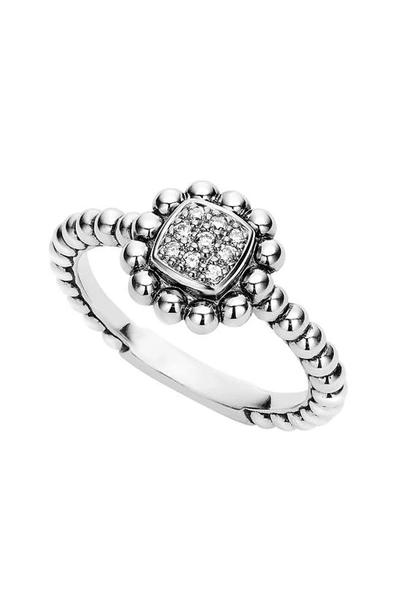 Lagos Sterling Silver Caviar Spark Diamond Square Ring In White/silver