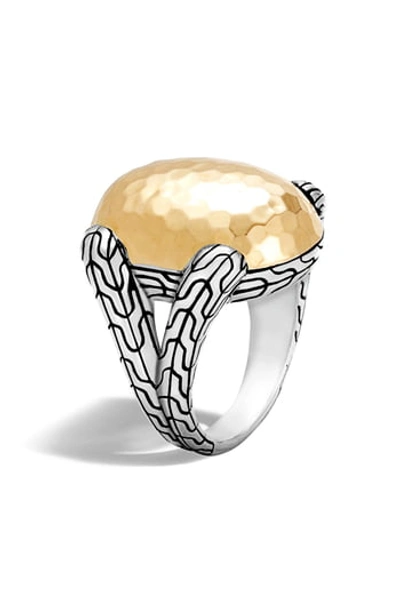 John Hardy Sterling Silver And 18k Bonded Gold Classic Chain Hammered Large Oval Ring In Gold/ Silver