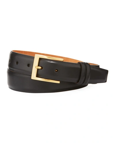 W. Kleinberg Basic Leather Belt With Interchangeable Buckles, Black