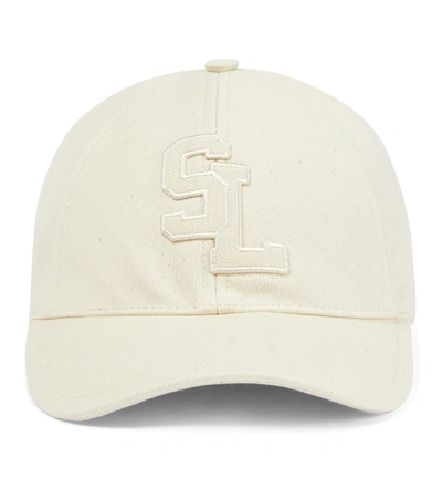 Saint Laurent Sl-embroidered Cotton-canvas Baseball Cap In Ivory