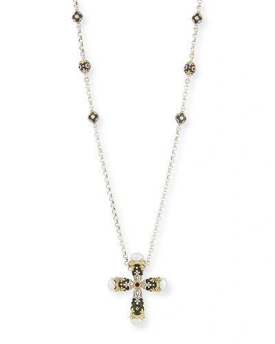 Konstantino Pink Tourmaline Cross Pendant Necklace In White/pink