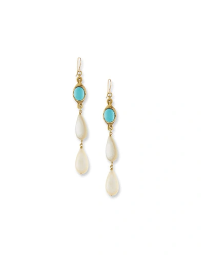 Ashley Pittman Penda Light Horn & Turquoise Drop Earrings In Multi
