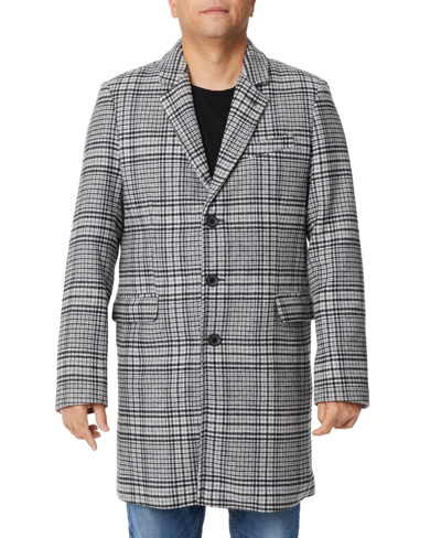 Vince Camuto Men's Button Front Notch Collar Coat In Gray Plaid