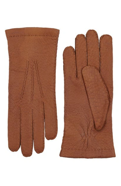 Hestra Gloves Peccary Hand-sewn Leather Cashmere-lined Gloves In Brown