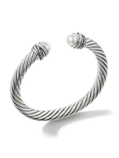 David Yurman Cable Classic Crossover Bracelet With Pearls And Diamonds/7mm In Pearl & Diamonds