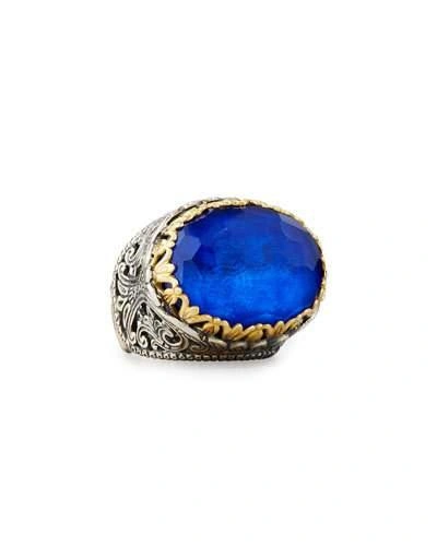 Konstantino East-west Oval Crystal Quartz Over Lapis Ring In Blue