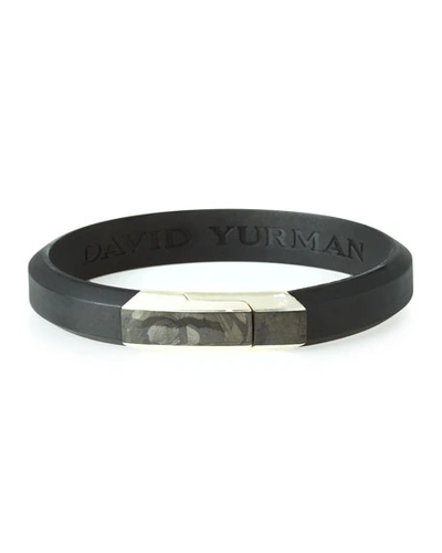 David Yurman Forged Carbon Rubber Id Bracelet In Black In Black/silver