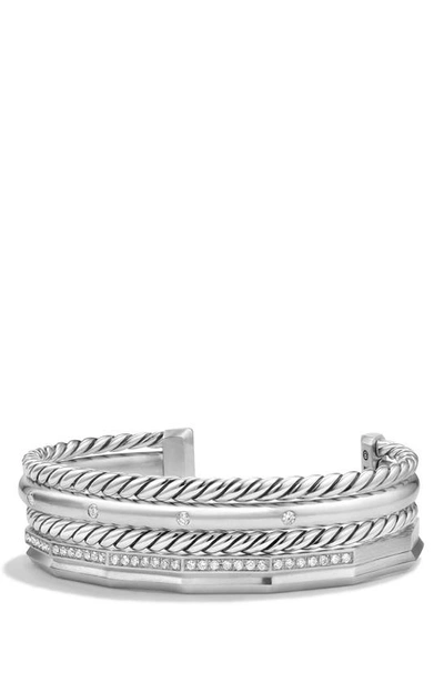 David Yurman Stax Narrow Cuff Bracelet With Diamonds In White/silver