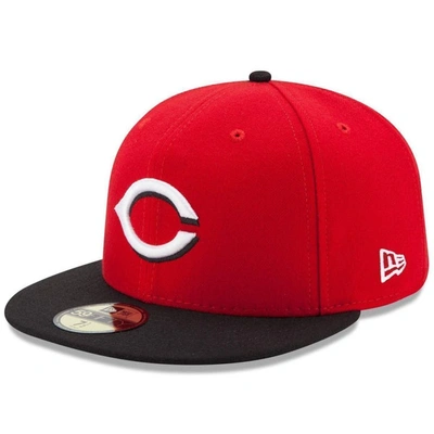 New Era Red/black Cincinnati Reds Road Authentic Collection On-field 59fifty Fitted Hat