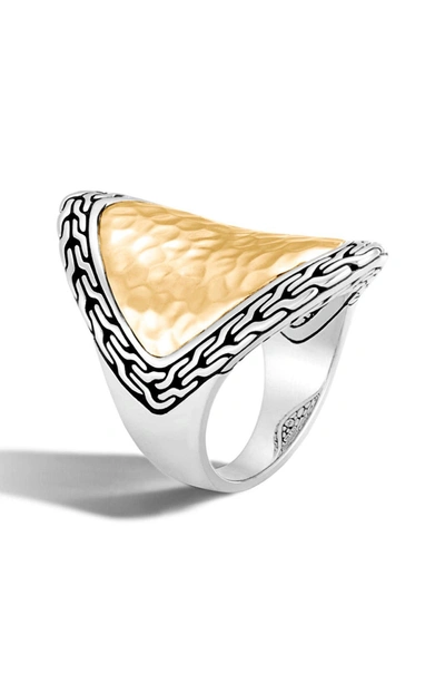 John Hardy 18k Yellow Gold And Sterling Silver Classic Chain Saddle Ring In Silver/gold