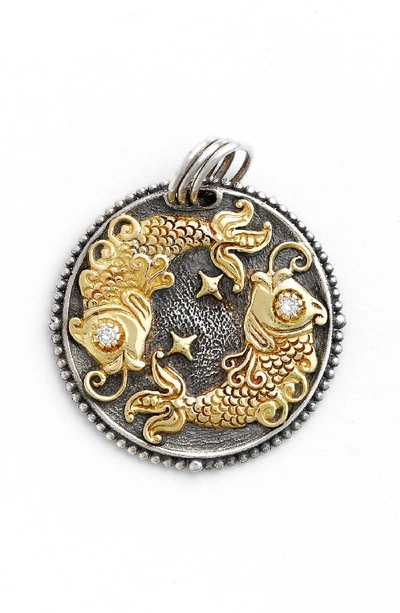 Konstantino Pisces Carved Zodiac Pendant With Diamonds In Pisces/ Silver/ Gold