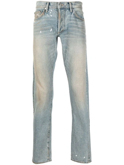 Rhude Paint Splatter Detail Slim-fit Jeans In Blau
