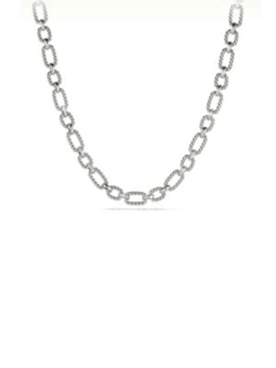 David Yurman 12.5mm Cushion Link Chain Necklace With Diamonds In Silver
