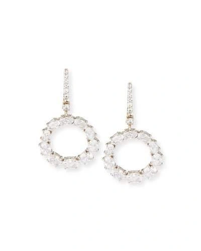 Fantasia By Deserio Open Circle Cz Crystal Drop Earrings In Silver