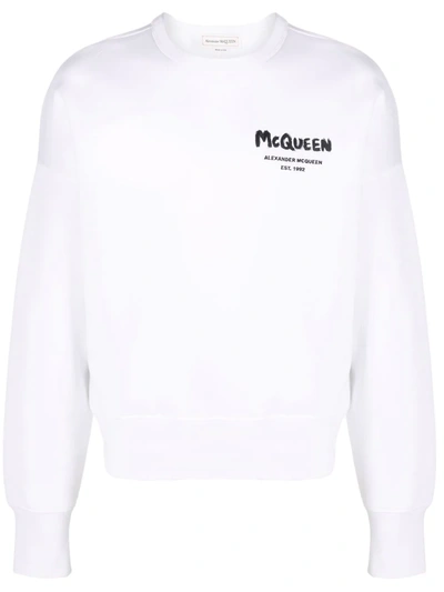 Alexander Mcqueen Felpa Con Ricamo Logo Graffiti In White