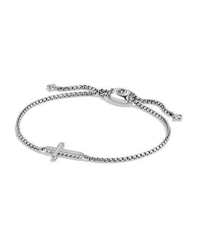 David Yurman Petite Pave Diamond Cross Bracelet In Silver