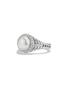 David Yurman Petite Cerise Pearl Ring In Sterling Silver W/ Pave Diamonds