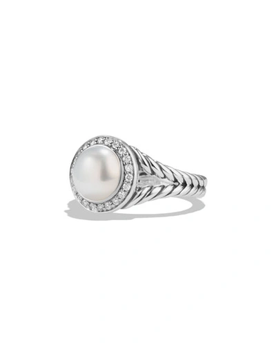 David Yurman Petite Cerise Pearl Ring In Sterling Silver W/ Pave Diamonds