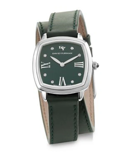 David Yurman Albion 27mm Leather Swiss Quartz Watch With Diamonds In Green/silver