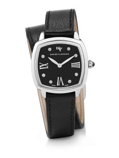 David Yurman Albion 27mm Leather Swiss Quartz Watch With Diamonds In Black/silver