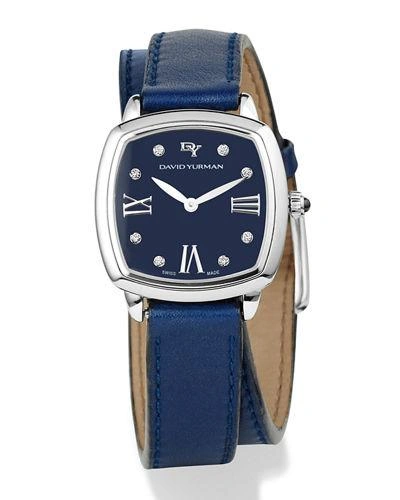David Yurman Albion 27mm Leather Swiss Quartz Watch With Diamonds In Blue
