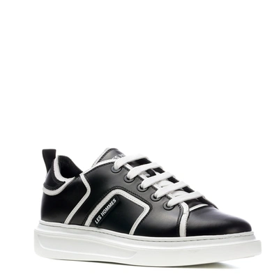 Les Hommes Men's Two-tone Leather Low-top Sneakers In Black