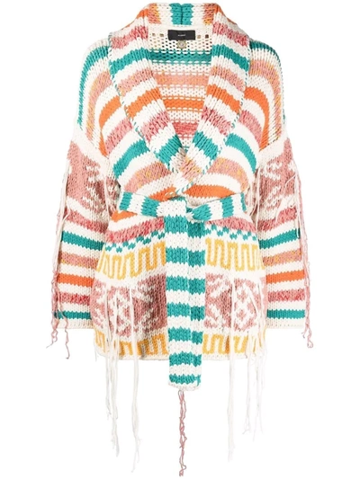Alanui Ocho Rios Belted Distressed Jacquard-knit Cotton-blend Cardigan In Multicolor