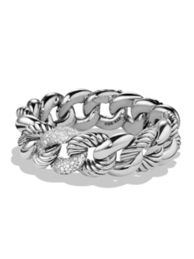 David Yurman Belmont Curb Link Bracelet With Diamonds, 18mm In Silver