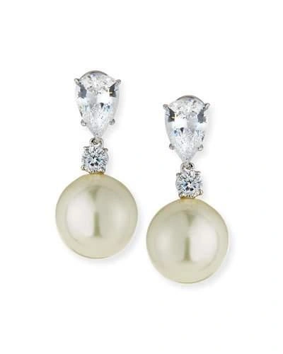 Fantasia By Deserio 1.75 Tcw Pear Cz & Simulated Pearl Drop Earrings In Clear