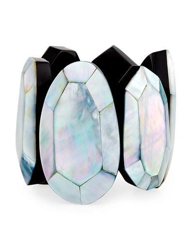 Viktoria Hayman Faceted Mother-of-pearl Stretch Bracelet In Gray