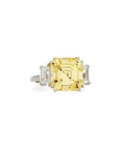 Fantasia By Deserio Canary Asscher Cubic Zirconia Ring, 13.00 Tcw In Yellow