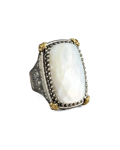 Konstantino Rectangular Mother Of Pearl Selene Ring In Silver/ Gold/ Mother Of Pearl