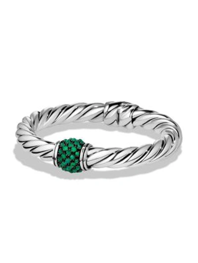 David Yurman Cable Berries Faceted Gemstone & Sterling Silver Bracelet In Green/silver